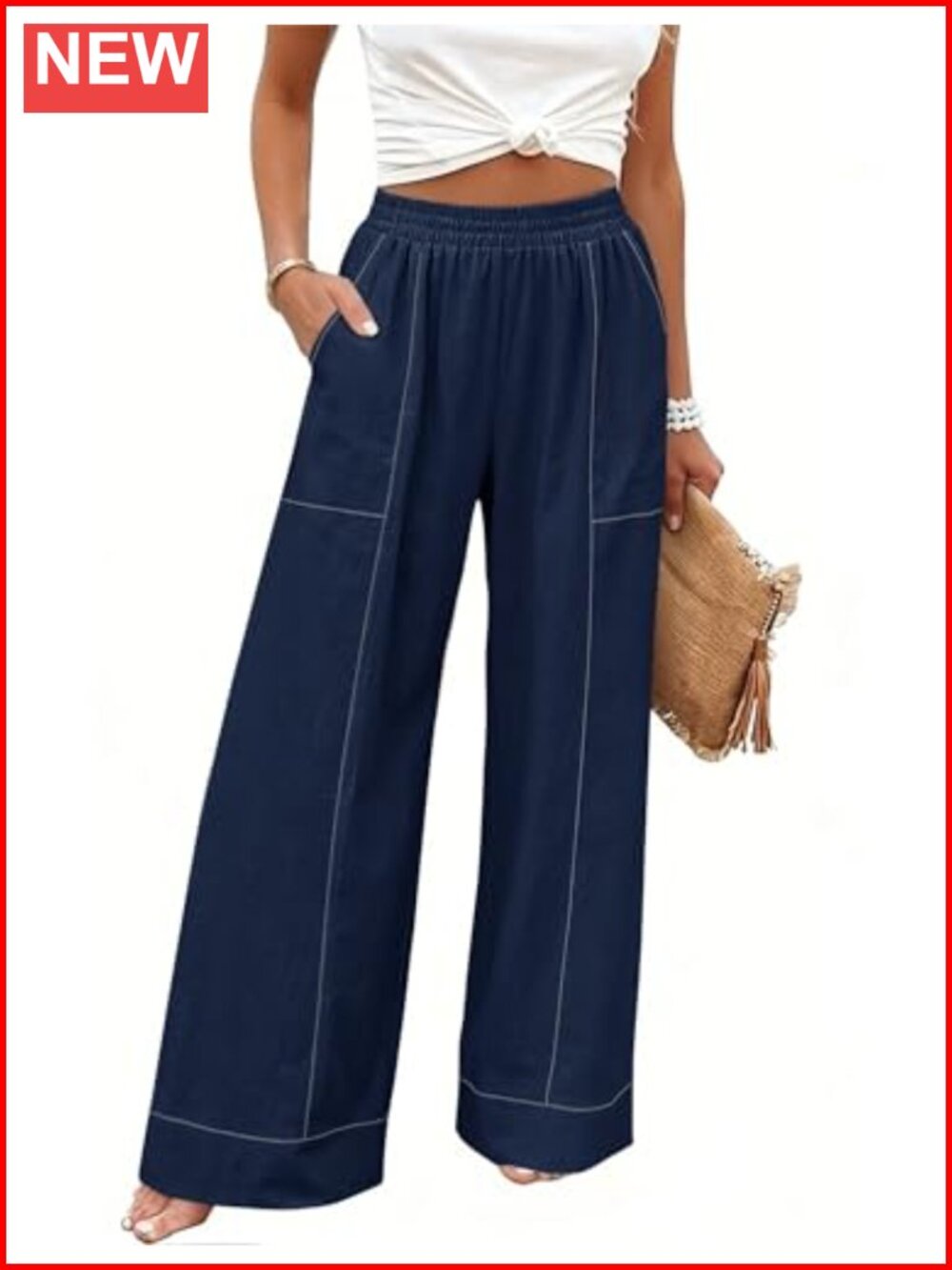 Elastic Waist Palazzo Pants Wide Leg Casual Pants